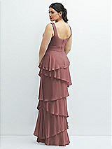 Rear View Thumbnail - Rosewood Asymmetrical Tiered Ruffle Chiffon Maxi Dress with Square Neckline