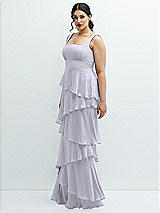 Side View Thumbnail - Silver Dove Asymmetrical Tiered Ruffle Chiffon Maxi Dress with Square Neckline
