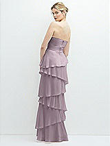 Rear View Thumbnail - Lilac Dusk Strapless Asymmetrical Tiered Ruffle Chiffon Maxi Dress