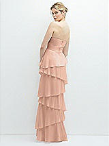 Rear View Thumbnail - Pale Peach Strapless Asymmetrical Tiered Ruffle Chiffon Maxi Dress