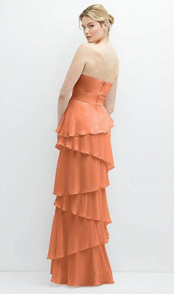 Back View - Sweet Melon Strapless Asymmetrical Tiered Ruffle Chiffon Maxi Dress
