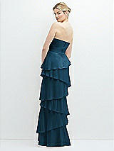 Rear View Thumbnail - Atlantic Blue Strapless Asymmetrical Tiered Ruffle Chiffon Maxi Dress
