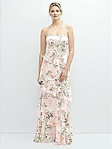 Front View Thumbnail - Blush Garden Strapless Asymmetrical Tiered Ruffle Chiffon Maxi Dress