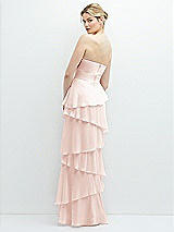 Rear View Thumbnail - Blush Strapless Asymmetrical Tiered Ruffle Chiffon Maxi Dress