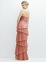 Rear View Thumbnail - Desert Rose Strapless Asymmetrical Tiered Ruffle Chiffon Maxi Dress