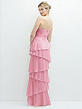 Rear View Thumbnail - Peony Pink Strapless Asymmetrical Tiered Ruffle Chiffon Maxi Dress