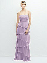 Front View Thumbnail - Pale Purple Strapless Asymmetrical Tiered Ruffle Chiffon Maxi Dress