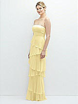 Side View Thumbnail - Pale Yellow Strapless Asymmetrical Tiered Ruffle Chiffon Maxi Dress