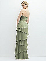 Rear View Thumbnail - Sage Strapless Asymmetrical Tiered Ruffle Chiffon Maxi Dress