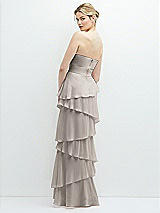 Rear View Thumbnail - Taupe Strapless Asymmetrical Tiered Ruffle Chiffon Maxi Dress