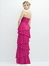 Rear View Thumbnail - Think Pink Strapless Asymmetrical Tiered Ruffle Chiffon Maxi Dress