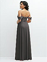 Rear View Thumbnail - Caviar Gray Chiffon Corset Maxi Dress with Removable Off-the-Shoulder Swags