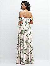 Rear View Thumbnail - Palm Beach Print Chiffon Corset Maxi Dress with Removable Off-the-Shoulder Swags