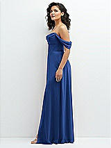 Side View Thumbnail - Classic Blue Chiffon Corset Maxi Dress with Removable Off-the-Shoulder Swags