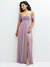 Front View Thumbnail - Suede Rose Chiffon Corset Maxi Dress with Removable Off-the-Shoulder Swags