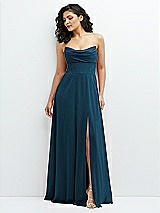 Alt View 1 Thumbnail - Atlantic Blue Chiffon Corset Maxi Dress with Removable Off-the-Shoulder Swags