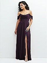 Front View Thumbnail - Aubergine Chiffon Corset Maxi Dress with Removable Off-the-Shoulder Swags
