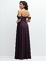 Rear View Thumbnail - Aubergine Chiffon Corset Maxi Dress with Removable Off-the-Shoulder Swags