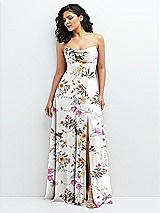 Alt View 1 Thumbnail - Butterfly Botanica Ivory Chiffon Corset Maxi Dress with Removable Off-the-Shoulder Swags