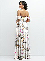 Rear View Thumbnail - Butterfly Botanica Ivory Chiffon Corset Maxi Dress with Removable Off-the-Shoulder Swags
