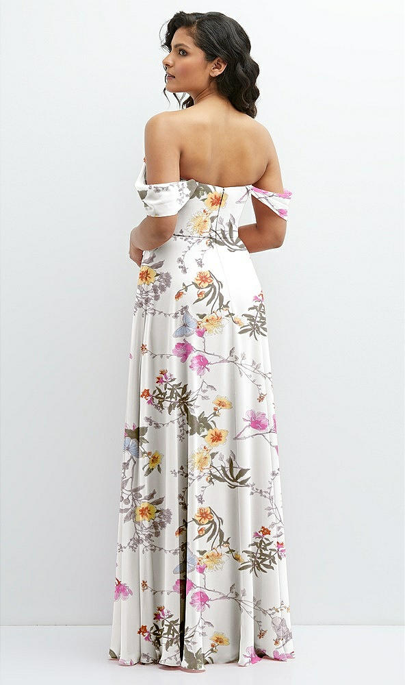 Back View - Butterfly Botanica Ivory Chiffon Corset Maxi Dress with Removable Off-the-Shoulder Swags