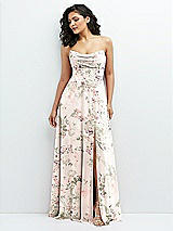 Alt View 1 Thumbnail - Blush Garden Chiffon Corset Maxi Dress with Removable Off-the-Shoulder Swags