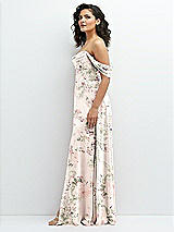 Side View Thumbnail - Blush Garden Chiffon Corset Maxi Dress with Removable Off-the-Shoulder Swags