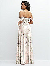 Rear View Thumbnail - Blush Garden Chiffon Corset Maxi Dress with Removable Off-the-Shoulder Swags