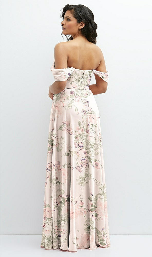 Back View - Blush Garden Chiffon Corset Maxi Dress with Removable Off-the-Shoulder Swags