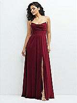Alt View 1 Thumbnail - Burgundy Chiffon Corset Maxi Dress with Removable Off-the-Shoulder Swags