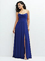 Alt View 1 Thumbnail - Cobalt Blue Chiffon Corset Maxi Dress with Removable Off-the-Shoulder Swags
