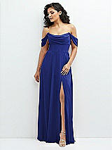 Front View Thumbnail - Cobalt Blue Chiffon Corset Maxi Dress with Removable Off-the-Shoulder Swags