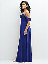 Side View Thumbnail - Cobalt Blue Chiffon Corset Maxi Dress with Removable Off-the-Shoulder Swags