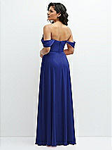 Rear View Thumbnail - Cobalt Blue Chiffon Corset Maxi Dress with Removable Off-the-Shoulder Swags