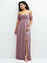 Front View Thumbnail - Dusty Rose Chiffon Corset Maxi Dress with Removable Off-the-Shoulder Swags