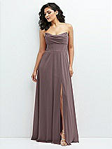 Alt View 1 Thumbnail - French Truffle Chiffon Corset Maxi Dress with Removable Off-the-Shoulder Swags