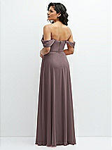 Rear View Thumbnail - French Truffle Chiffon Corset Maxi Dress with Removable Off-the-Shoulder Swags