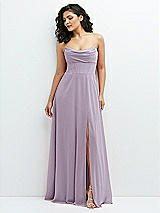 Alt View 1 Thumbnail - Lilac Haze Chiffon Corset Maxi Dress with Removable Off-the-Shoulder Swags