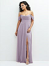 Front View Thumbnail - Lilac Haze Chiffon Corset Maxi Dress with Removable Off-the-Shoulder Swags