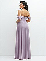 Rear View Thumbnail - Lilac Haze Chiffon Corset Maxi Dress with Removable Off-the-Shoulder Swags