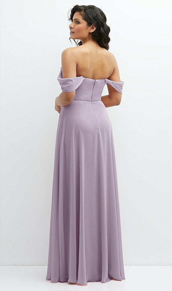 Back View - Lilac Haze Chiffon Corset Maxi Dress with Removable Off-the-Shoulder Swags