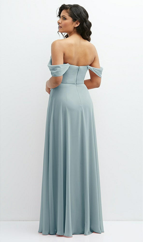 Back View - Morning Sky Chiffon Corset Maxi Dress with Removable Off-the-Shoulder Swags