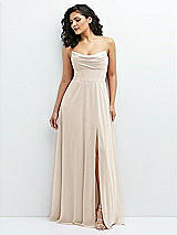 Alt View 1 Thumbnail - Oat Chiffon Corset Maxi Dress with Removable Off-the-Shoulder Swags
