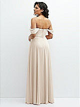 Rear View Thumbnail - Oat Chiffon Corset Maxi Dress with Removable Off-the-Shoulder Swags