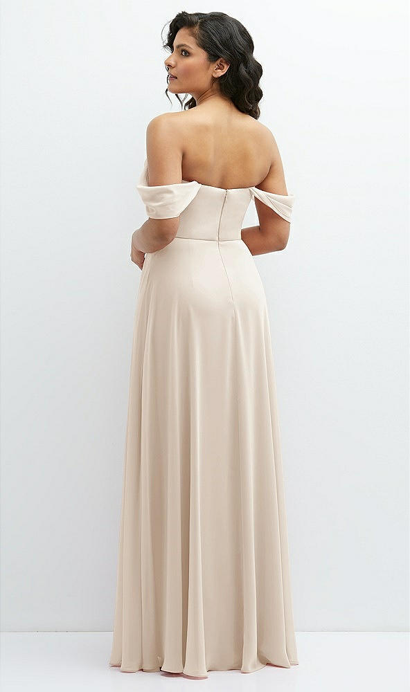 Back View - Oat Chiffon Corset Maxi Dress with Removable Off-the-Shoulder Swags
