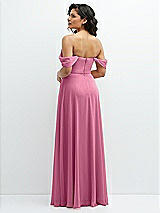 Rear View Thumbnail - Orchid Pink Chiffon Corset Maxi Dress with Removable Off-the-Shoulder Swags