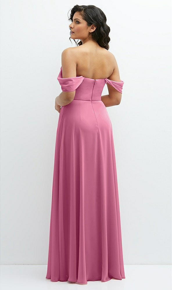 Back View - Orchid Pink Chiffon Corset Maxi Dress with Removable Off-the-Shoulder Swags