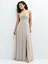 Alt View 1 Thumbnail - Oyster Chiffon Corset Maxi Dress with Removable Off-the-Shoulder Swags