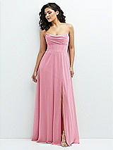 Alt View 1 Thumbnail - Peony Pink Chiffon Corset Maxi Dress with Removable Off-the-Shoulder Swags