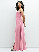 Alt View 2 Thumbnail - Peony Pink Chiffon Corset Maxi Dress with Removable Off-the-Shoulder Swags